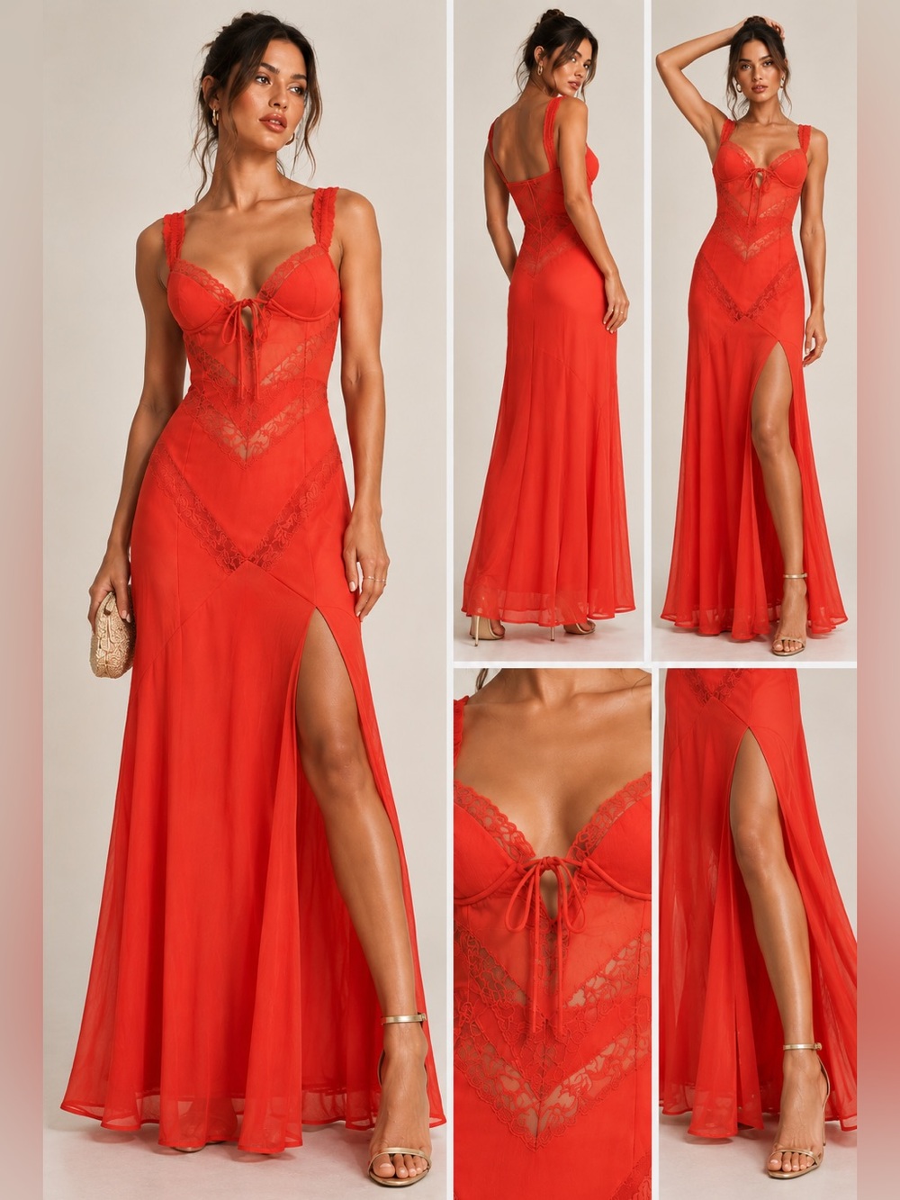 ASOS Design Orange Lace Corset Maxi Dress US 4 Sheer Cutout Slit Evening NWOT